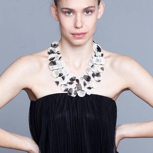 Statement bold bib necklace - fabric statement elegant necklace - Christmas gift idea for her