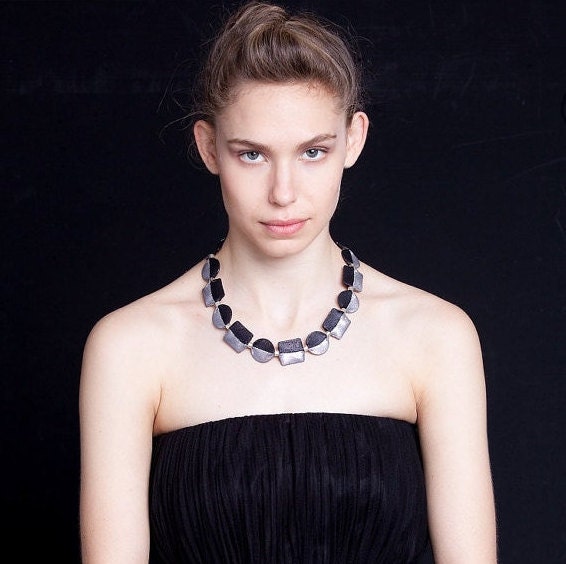 Textile necklace fiber jewelry statement necklace discs | Etsy