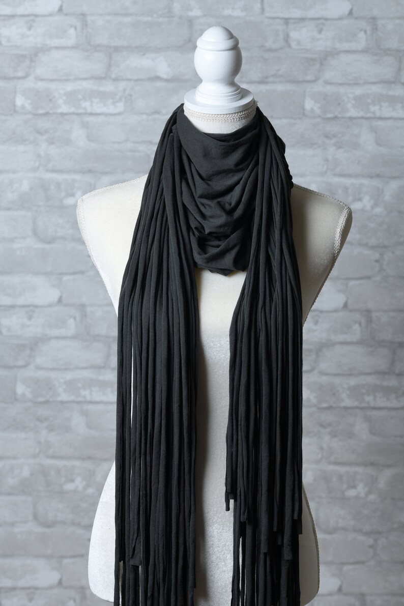 Dark grey Fringe sculptured Scarf,versatile scarf image 3
