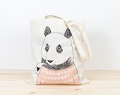 Tote bag, Bear, Depeapa, screen printed canvas tote, organic cotton, panda bear, pink