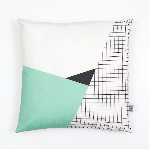 Memphis Milano Cushion Cover, organic cotton pillow case, decorative cushion, mint, grid, Geometric Cushion, home decor, Depeapa
