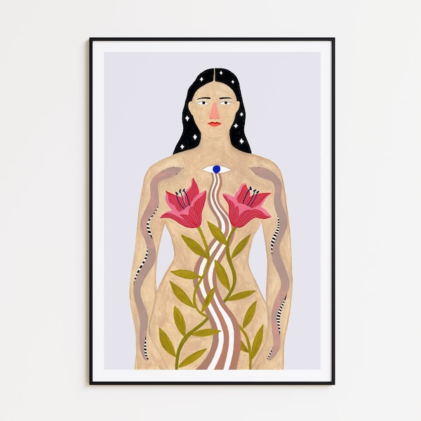 Wall art home decor, woman art print, depeapa illustration - Mystical woman -