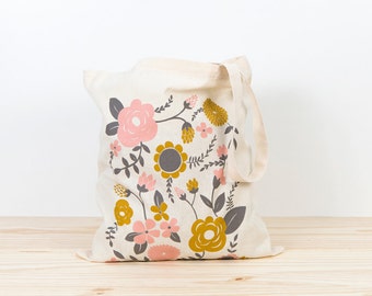 Tote bag, sale, Flowers, depeapa organic tote bag, screen printed canvas Tote bag, perfect wedding gift, illustration, eco tote bag