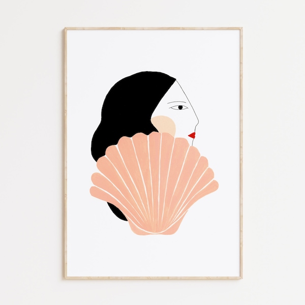 Wall decor art print, woman and shell giclée art print, depeapa illustration