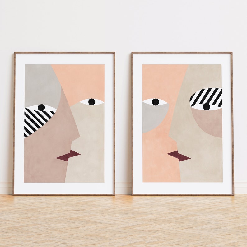 Beso set de dos giclee prints, Ilustraciones BESOS image 1