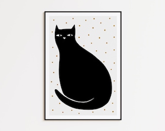 Black cat wall decor art print, Depeapa illustration - CAT -