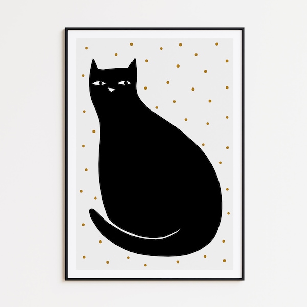 Black cat wall decor art print, Depeapa illustration - CAT -