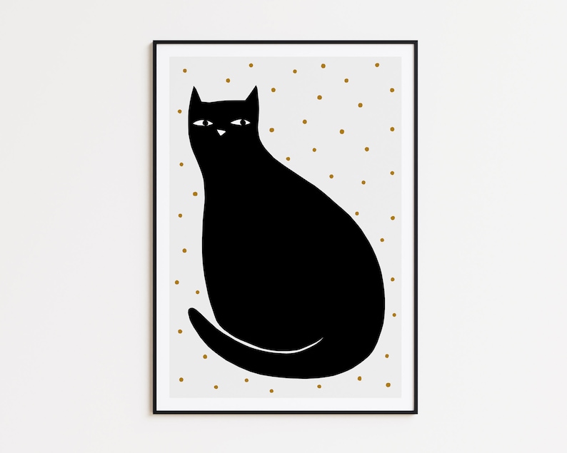 Black cat wall decor art print, Depeapa illustration CAT image 1