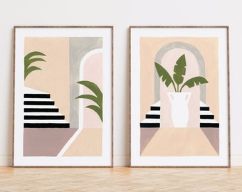 Wall art decor, art prints, Interior plants, depepapa, set of two prints, architecture illustrations - INTERIORS -