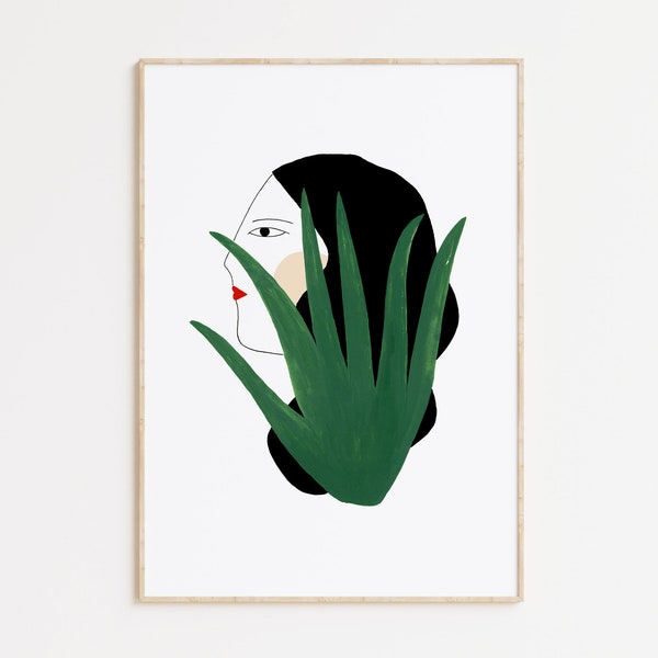 Wall decor art print, Woman and plants giclée art print, depeapa illustration - Girl and cactus -
