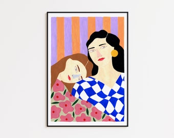 Wall art home decor, woman art print, depeapa illustration  - Hug I -