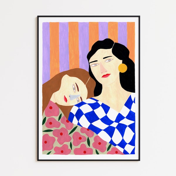 Wall art home decor, woman art print, depeapa illustration  - Hug I -