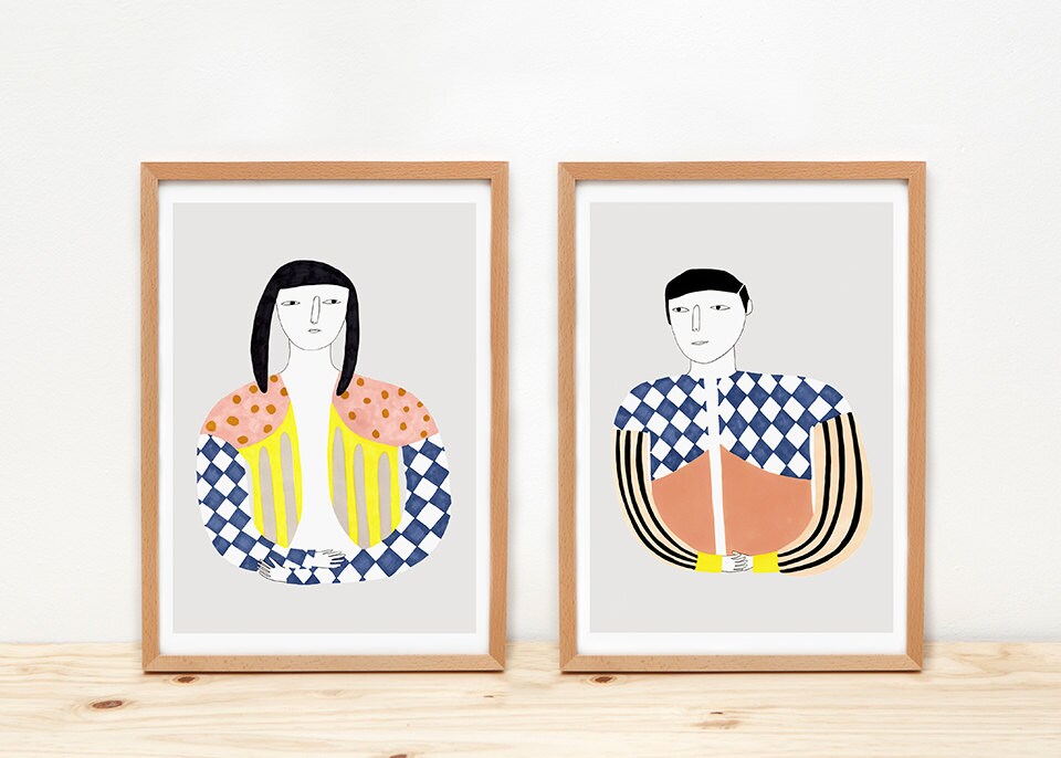 Discreet woman and man prints 8 x 11.5 A4 by Depeapa | Etsy