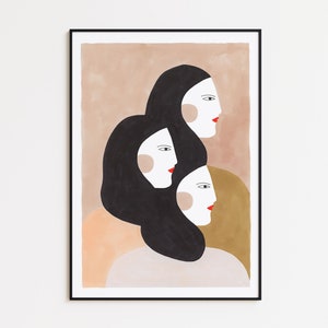 Wall art home decor, women art print, Depeapa illustration, twins giclée print SISTERS image 1