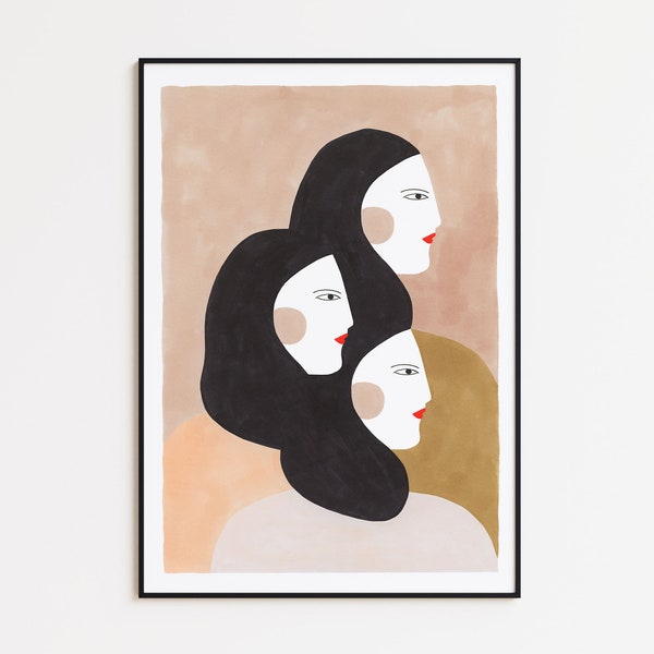 Wall art home decor, women art print, Depeapa illustration, twins giclée print - SISTERS -