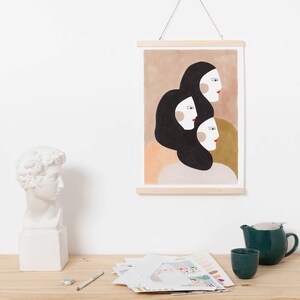 Wall art home decor, women art print, Depeapa illustration, twins giclée print SISTERS image 2