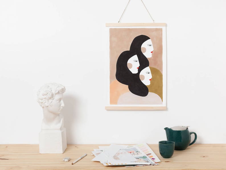 Wall art home decor, women art print, Depeapa illustration, twins giclée print SISTERS image 2