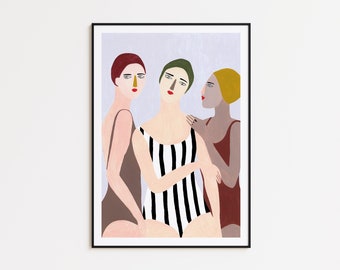 Nadadoras ilustración, Ilustración mujeres, Depeapa art print - NADADORAS -