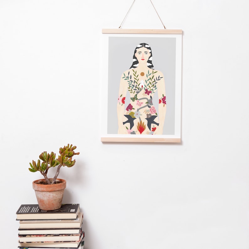 Illustratie mujer, Depeapa kunstprint MI CUERPO es mi HOGAR afbeelding 3