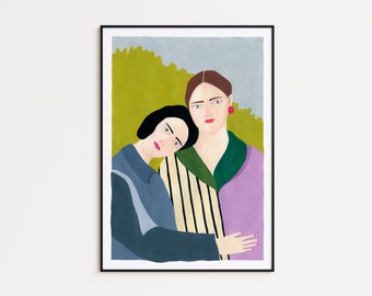 Wall decor art print, hug art print, women illustration, depeapa print - HUG -