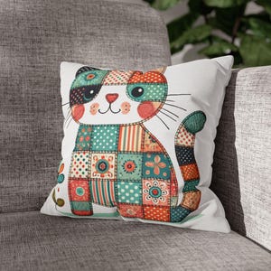 Whimsical Cat Pillowcase, Decorative Cat Decor, Cozy Home Accent, Gift for Cat Lovers, Patchwork Style Pillow Cover