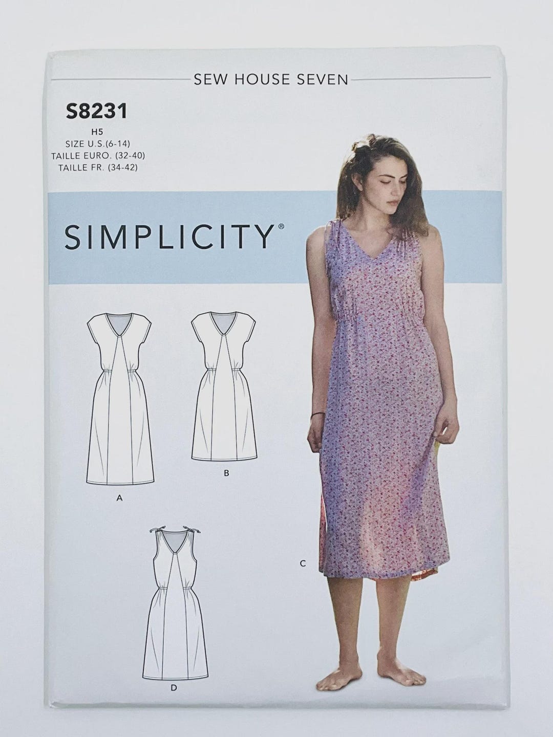Sew House Seven S8231 Dress Sewing Pattern: V-neck, Elastic Waist ...