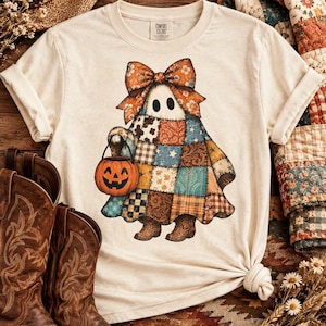 Fantasma patchwork PNG, fiocco floreale western, stivali da cowboy, zucca (download digitale)