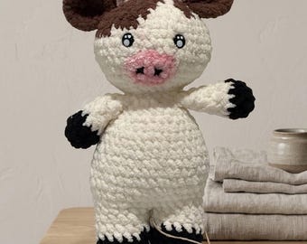 Handmade Crocheted Cow Plushie | Soft Plush Amigurumi Stuffed Animal