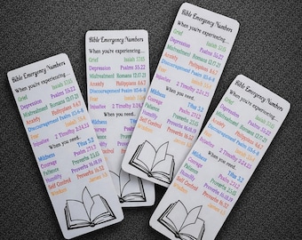 BIBLE Emergency Numbers Bookmark with Helpful Scriptures and Reminders