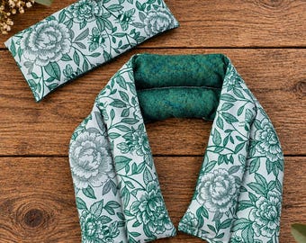 Contouring Neck Wrap and Eye Pillow Gift Set | Microwavable Wellness Compress | Relaxation and Muscle Tension