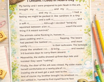 Noah's Ark Mad Lib Game, Family Fun, Party Activity (Printable)