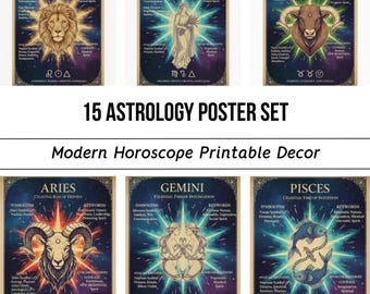 15 Astrology Poster Set | Minimal Celestial Zodiac Wall Art Printable for Modern Home Decor