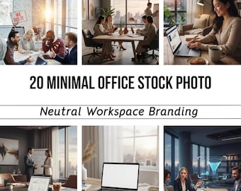 20 Minimal Office Stock Photos | Neutral Workspace Branding (Digital Download) | Modern Workspace Image for Branding | Social Media |