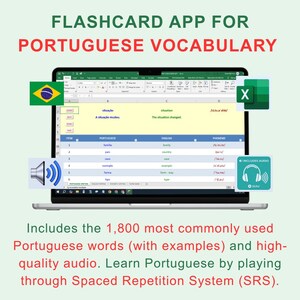 Intermediate Portuguese Vocabulary | 1800 Words + Example Sentences | Audio & English Translation | Excel