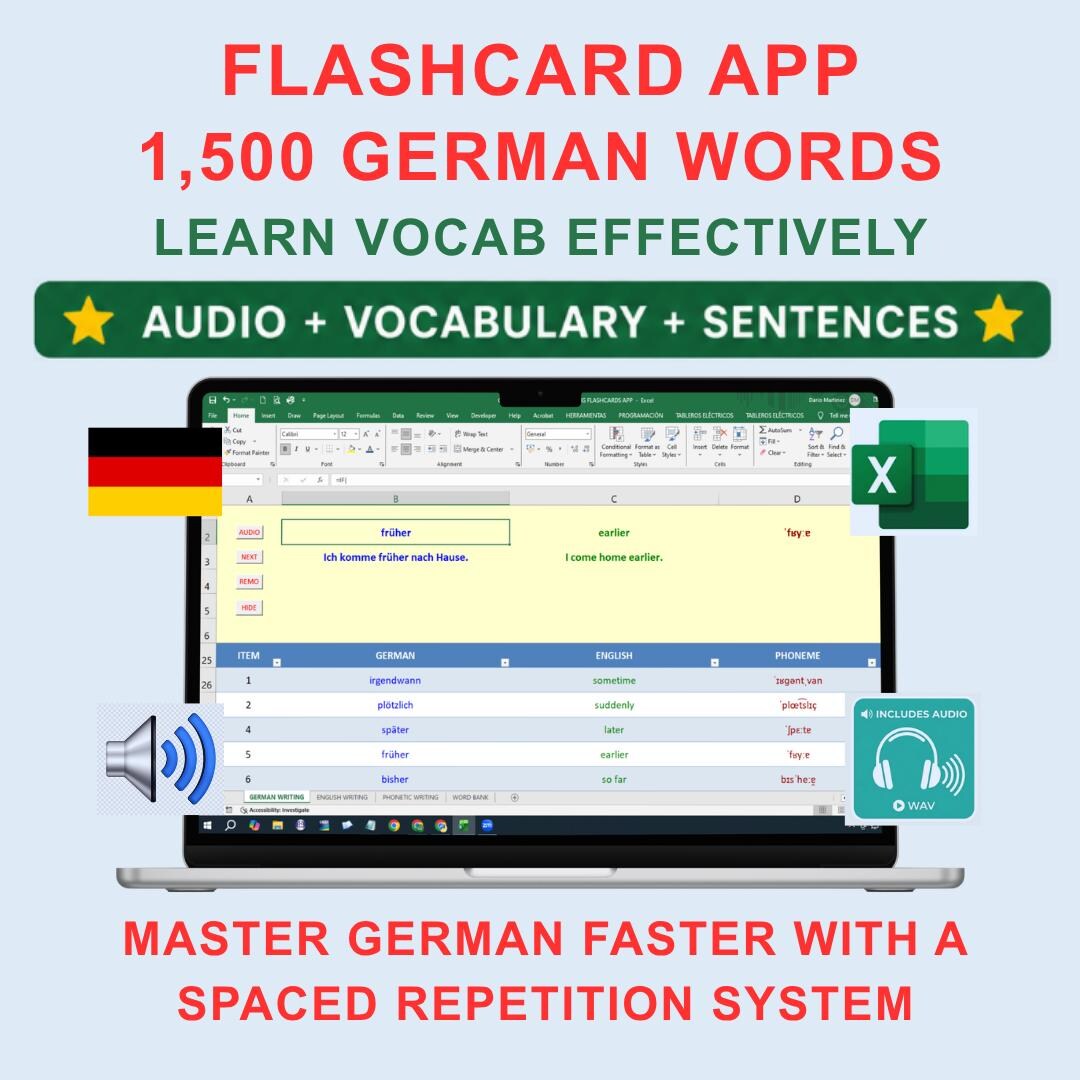 German Vocabulary Flashcards | Flashcards With Sentences & Audio | 1500 ...