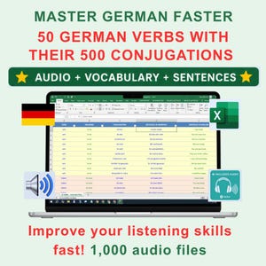 Learn German Verb Conjugations | 50 Essential German Verbs | Excel Audio Learning Tool