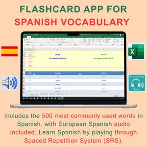 Learn Spanish Fast | 500 Essential Words Flashcards | Excel Study Tool + European Spanish Audio