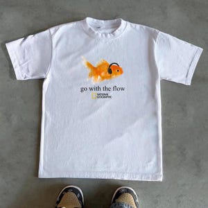 Go With The Flow Goldfish Shirt, Vintage Nature Magazine Aesthetic Tee, Streetwear Graphic T-Shirt, 90s Style Graphic Tee, retro image 1