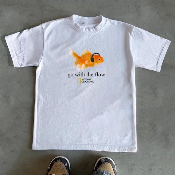 Go With The Flow Goldfish Shirt, Vintage Nature Magazine Aesthetic Tee, Streetwear Graphic T-Shirt, 90s Style Graphic Tee, retro