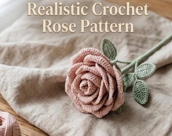 Realistic Crochet Rose Pattern with Stem, Beginner Flower Bouquet DIY (PDF)