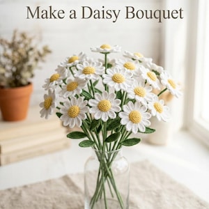 Patrón de margarita de ganchillo realista en PDF, patrón de flores para principiantes, ramo de ganchillo DIY, tutorial de margarita amigurumi, patrón floral de ganchillo