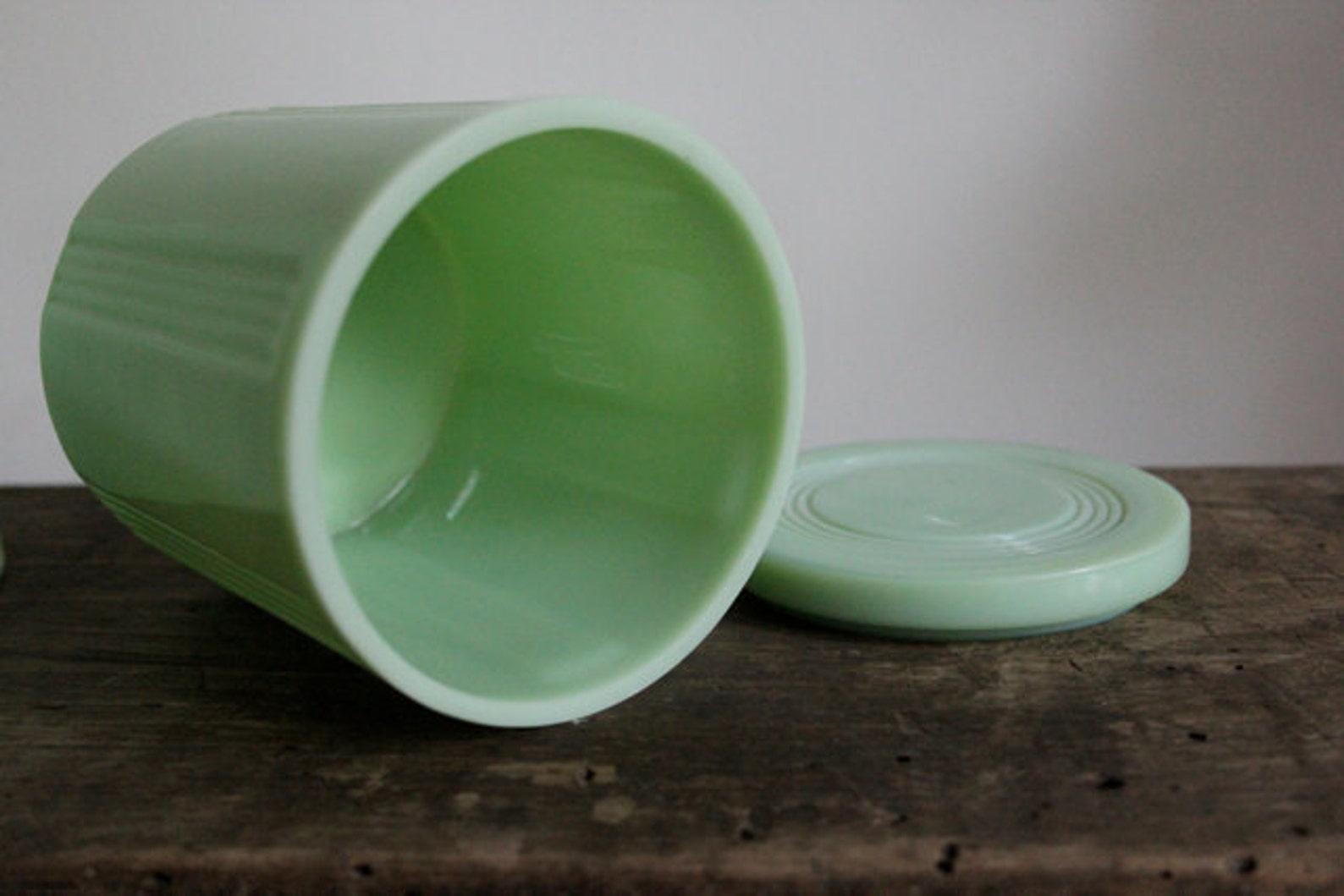 Vintage Jadeite Glass Kitchen Canister Set of 3 Etsy