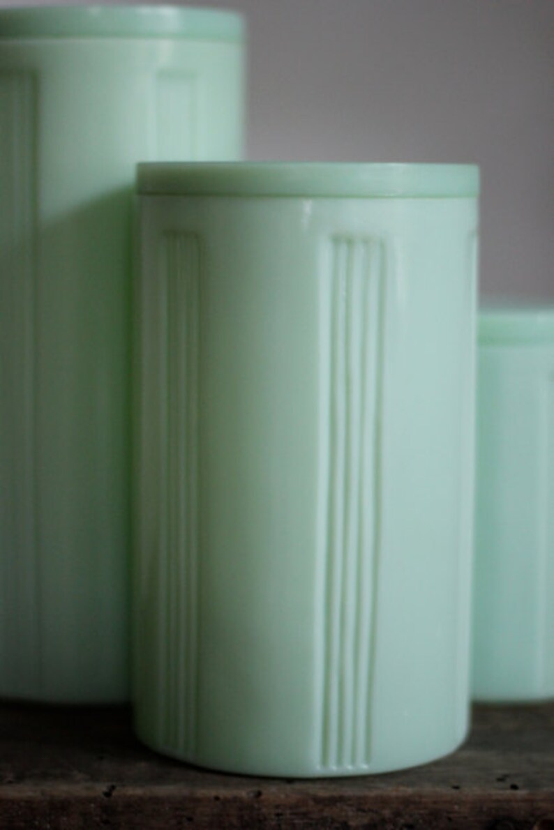 Vintage Jadeite Glass Kitchen Canister Set of 3 Etsy