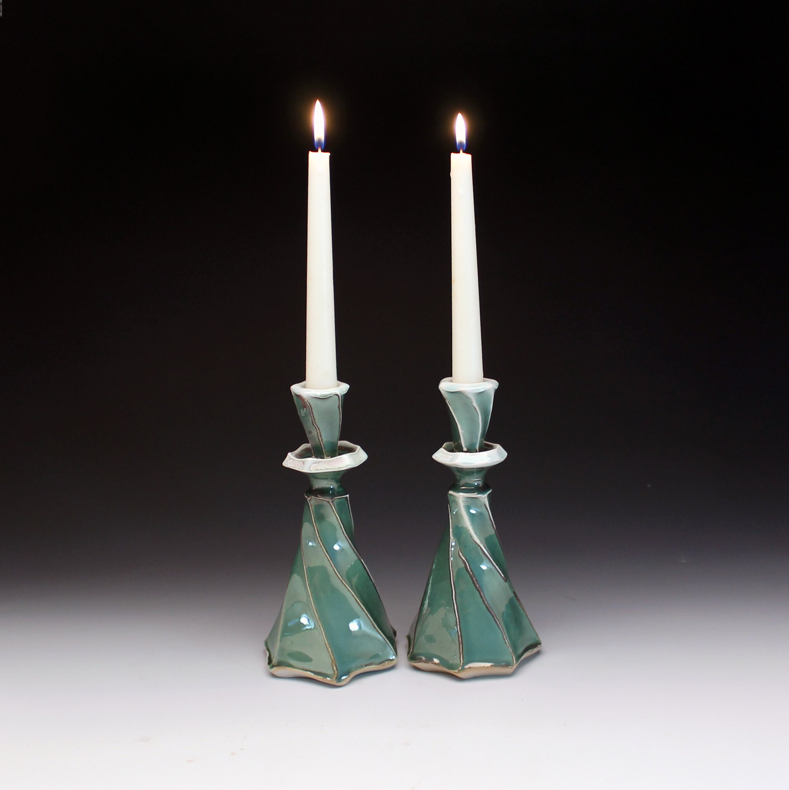 Candlesticks Green Etsy