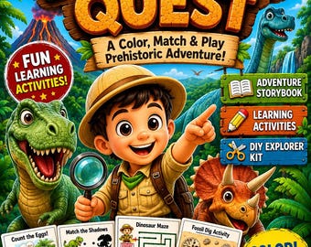 Dinosaur Activity Book for Kids Ages 3-7 | Coloring, Mazes, Matching Games (PDF Download)