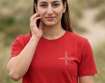 Schweiz-T-Shirt mit Nationalsprachen, Schweizerkreuz-Shirt, Geschenkidee für die Schweiz, minimalistisches Schweizer T-Shirt