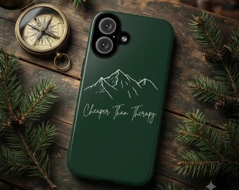 Funda para teléfono con diseño de montaña de Cheaper Than Therapy / funda protectora verde oscuro