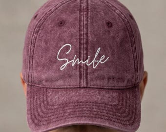 Gorra con sonrisa bordada / Gorra de béisbol vintage lavada