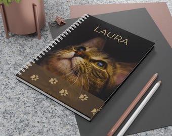 Cuaderno espiral personalizado con retrato de gato / Diario con huellas de patas