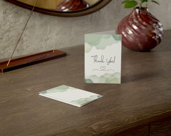 Tarjetas de agradecimiento en acuarela verde, tarjetas de felicitación plegables / Paquete de 1, 10, 30, 50